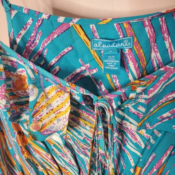 Akualani Blue Tropical Starbust Maxi Dress Size Medium - Picture 4 of 5